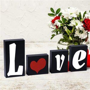 Valentines Day Table Decoration Love Wooden Blocks Love Signs (Black)